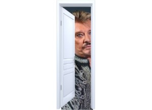 Stickers trompe l'oeil porte blanche ouverte Johnny Hallyday au revoir