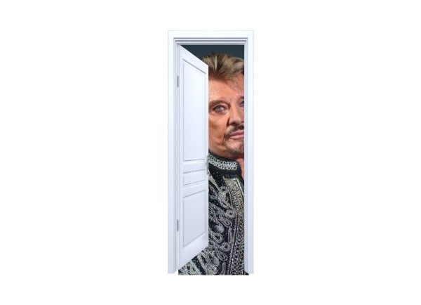 Stickers trompe l'oeil porte blanche ouverte Johnny Hallyday au revoir