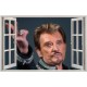 Stickers trompe l'oeil fenêtre ouverte Johnny Hallyday au revoir.