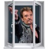 Sticker trompe l'oeil fenêtre 2 vantaux Johnny Hallyday au revoir