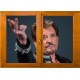 Sticker trompe l'oeil fenêtre bois Johnny Hallyday au revoir