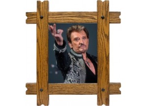 Sticker trompe l'oeil fenêtre cadre bois Johnny Hallyday au revoir