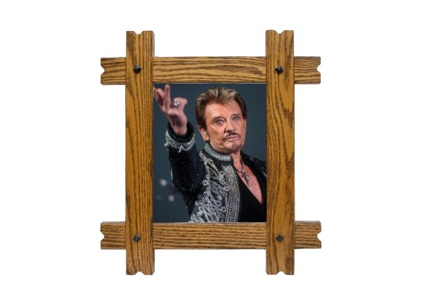 Sticker trompe l'oeil fenêtre cadre bois Johnny Hallyday au revoir