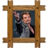 Sticker trompe l'oeil fenêtre cadre bois Johnny Hallyday au revoir