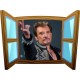 Sticker trompe l'oeil fenêtre cartoon bois Johnny Hallyday au revoir