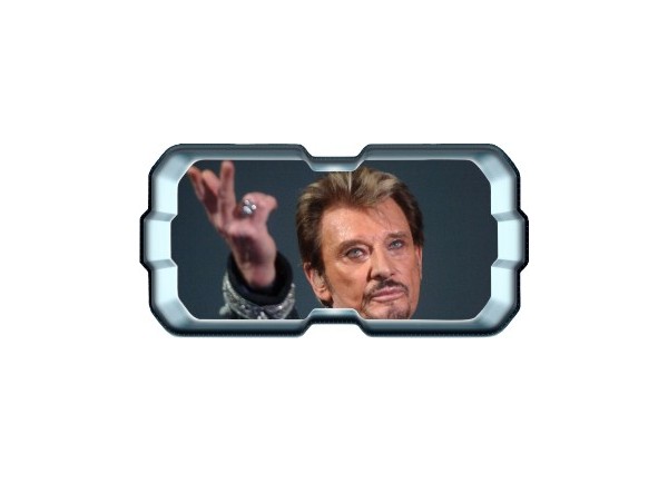 Stickers trompe l'oeil hublot 3D Johnny Hallyday au revoir.