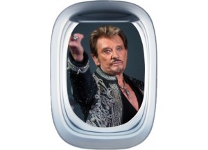 Stickers trompe l'oeil hublot avion Johnny Hallyday au revoir