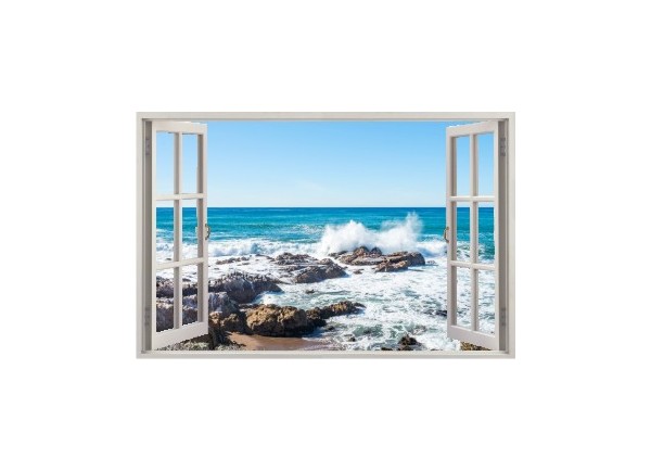 Stickers trompe l'oeil fenêtre ouverte rocher mer Bretagne
