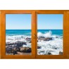 Sticker trompe l'oeil fenêtre bois rocher mer de Bretagne