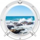 Stickers trompe l'oeil hublot blanc rocher mer de Bretagne