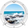 Stickers trompe l'oeil hublot blanc rocher mer de Bretagne