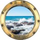 Stickers trompe l'oeil hublot doré rocher mer de Bretagne