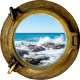 Stickers trompe l'oeil hublot bronze rocher mer de Bretagne