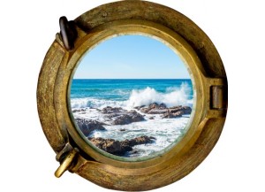 Stickers trompe l'oeil hublot bronze rocher mer de Bretagne