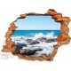 Sticker trompe l'oeil 3D mur déchiré rocher mer de Bretagne