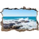 Sticker trompe l'oeil 3D mur d'agglo cassé rocher mer de Bretagne