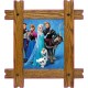 Sticker trompe l'oeil fenêtre cadre bois Reine des neiges