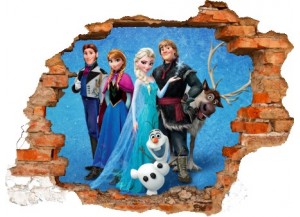 Sticker trompe l'oeil 3D mur déchiré Reine des neiges