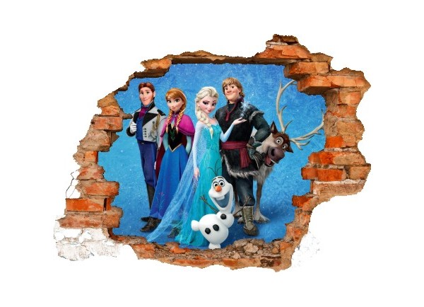 Sticker trompe l'oeil 3D mur déchiré Reine des neiges