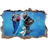 Sticker trompe l'oeil 3D mur d'agglo cassé Reine des neiges
