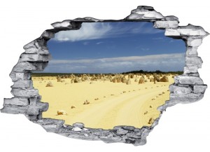 Sticker trompe l'oeil 3D mur déchiré rochers dans le desert