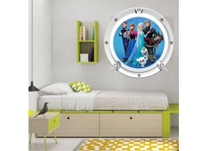 Stickers trompe l'oeil hublot blanc Reine des neiges