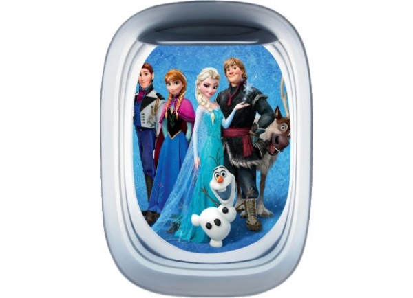 Stickers trompe l'oeil hublot avion Reine des neiges