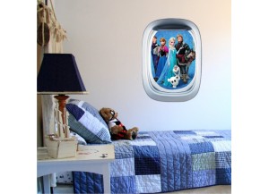 Stickers trompe l'oeil hublot avion Reine des neiges