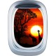 Stickers trompe l'oeil hublot avion Savane africaine couché de soleil