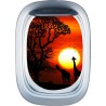Stickers trompe l'oeil hublot avion Savane africaine couché de soleil