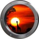 Stickers trompe l'oeil hublot métal Savane africaine couché de soleil