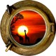 Stickers trompe l'oeil hublot bronze Savane africaine couché de soleil