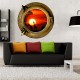 Stickers trompe l'oeil hublot bronze Savane africaine couché de soleil
