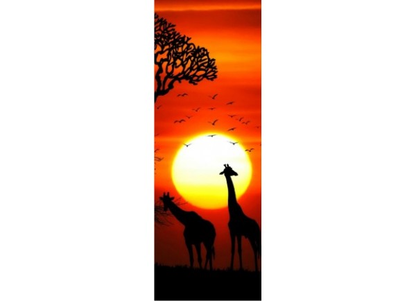 Sticker pour porte Savane africaine couché de soleil