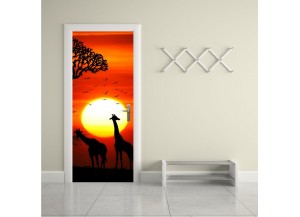 Sticker pour porte Savane africaine couché de soleil