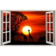 Stickers trompe l'oeil fenêtre ouverte Savane africaine couché de soleil
