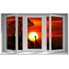 Stickers trompe l'oeil fenêtre Savane africaine couché de soleil