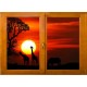 Sticker trompe l'oeil fenêtre bois Savane africaine couché de soleil