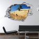 Sticker trompe l'oeil 3D mur déchiré prairie desertique
