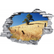 Sticker trompe l'oeil 3D mur déchiré prairie desertique