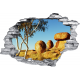 Sticker trompe l'oeil 3D mur déchiré rocher ronds dans la desert