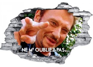 Sticker trompe l'oeil 3D mur déchiré Johnny Hallyday ne m oubliez pas