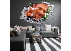 Sticker trompe l'oeil 3D mur déchiré Johnny Hallyday ne m oubliez pas